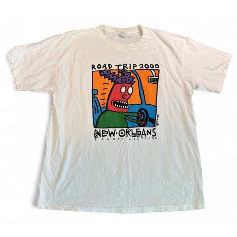 Vintage Thrashed 2000 Big Hed Road Trip New Orleans T Shirt Funky Size Large